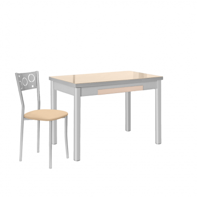 Mesa de Cocina de Cristal Pisa con Cajón y Extensible de 100x60 cm. a 150 cm. Beige