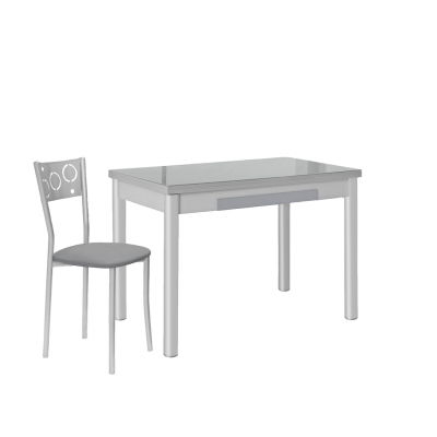 Mesa de Cocina de Cristal Pisa con Cajón y Extensible de 100x60 cm. a 150 cm. Gris