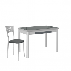 Mesa de Cocina de Cristal Pisa con Cajón y Extensible de 100x60 cm. a 150 cm Grafito