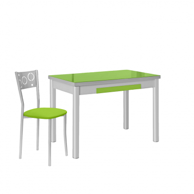 Mesa de Cocina de Cristal Pisa con Cajón y Extensible de 100x60 cm. a 150 cm. Verde
