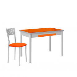 Mesa de Cocina de Cristal Pisa con Cajón y Extensible de 100x60 cm. a 150 cm. Naranja
