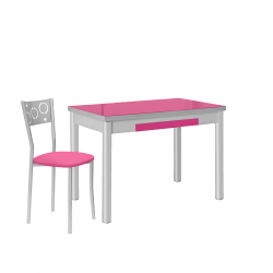 Mesa de Cocina de Cristal Pisa con Cajón y Extensible de 100x60 cm. a 150 cm. Fucsia