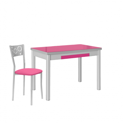 Mesa de Cocina de Cristal Pisa con Cajón y Extensible de 100x60 cm. a 150 cm. Fucsia