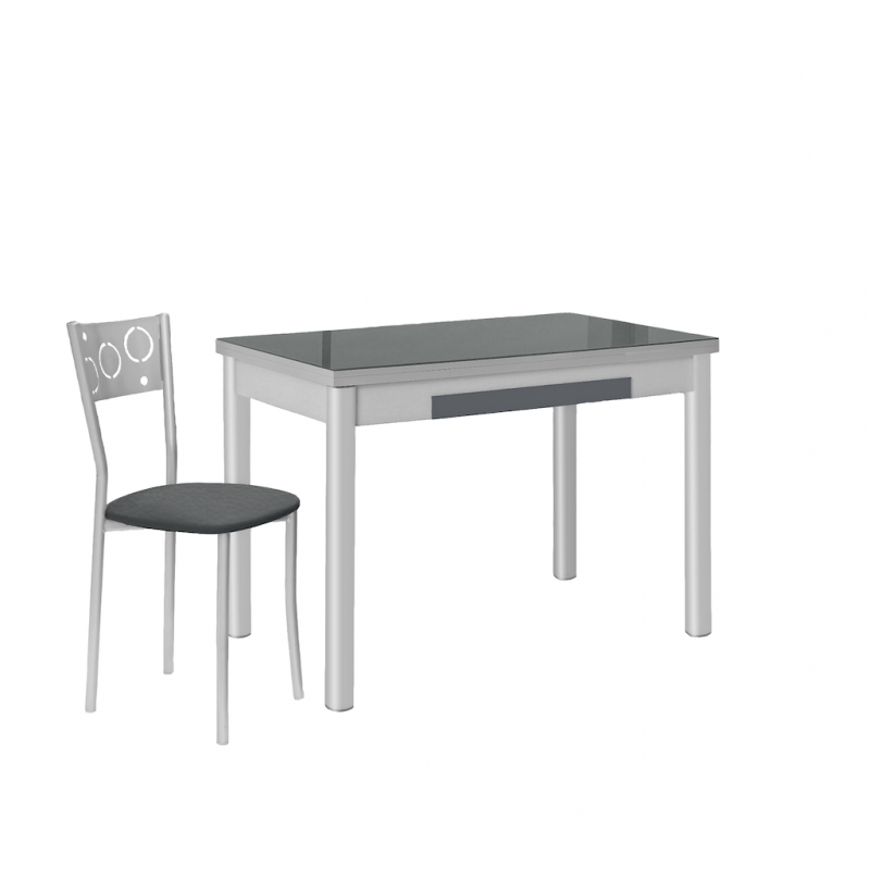 Mesa de Cocina Extensible de Cristal 90x50 cm. con Cajón Grafito
