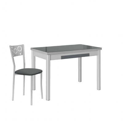 Mesa de Cocina Extensible de Cristal 90x50 cm. con Cajón Grafito