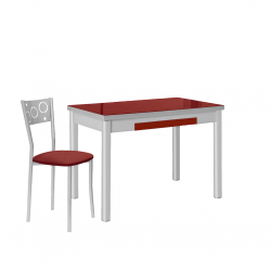 Mesa de Cocina Extensible de Cristal 90x50 cm. con Cajón Burdeos