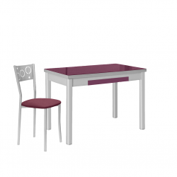 Mesa de Cocina Extensible de Cristal 90x50 cm. con Cajón Berenjena