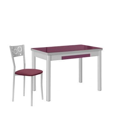 Mesa de Cocina Extensible de Cristal 90x50 cm. con Cajón Berenjena