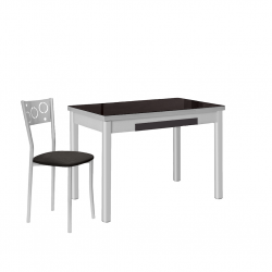 Mesa de Cocina Extensible de Cristal 90x50 cm. con Cajón Negra
