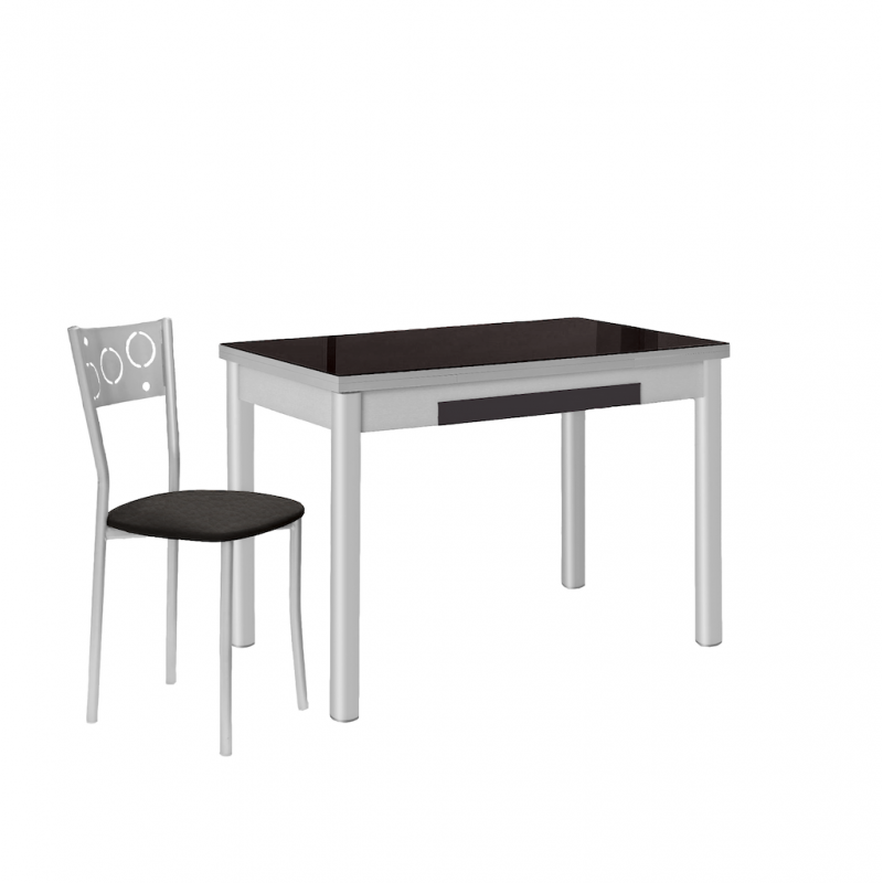 Mesa de Cocina Extensible de Cristal 90x50 cm. con Cajón Negra