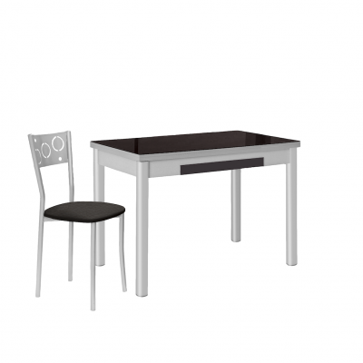 Mesa de Cocina Extensible de Cristal 90x50 cm. con Cajón Negra