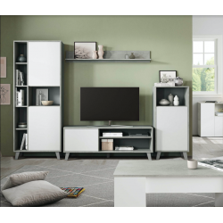 Mueble de Salón y Televisión Urban Blanco / Gris Cemento con Patas de 260 cm