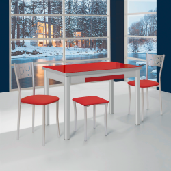 Mesa de Cocina de Cristal Pisa con Cubertero y Extensible de 100x60 cm. a 150 cm. Roja