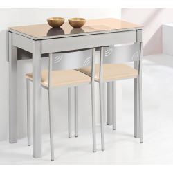 Mesa de Cocina Petra Extensible con 1 Ala caída de 80X40 (80X60) Cristal Beige