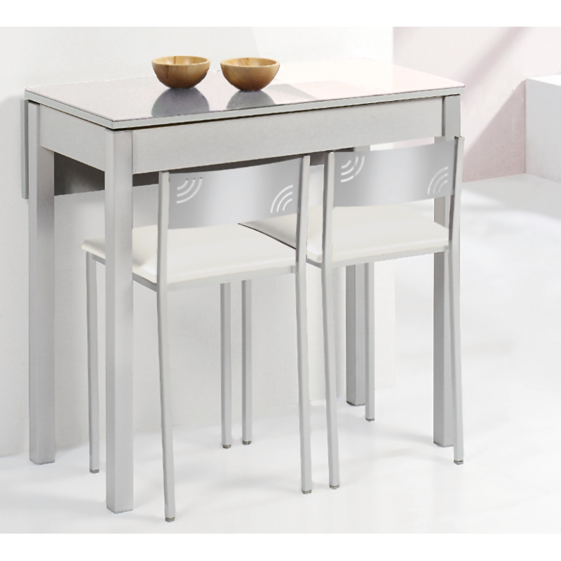 Mesa de Cocina Petra Extensible con 1 Ala caída de 80X40 (80X60) Cristal Blanco