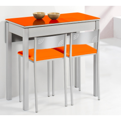 Mesa de Cocina Petra Extensible con 1 Ala caída de 80X40 (80X60) Cristal Naranja