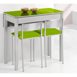 Mesa de Cocina Petra Extensible con 1 Ala caída de 80X40 (80X60) Cristal Verde