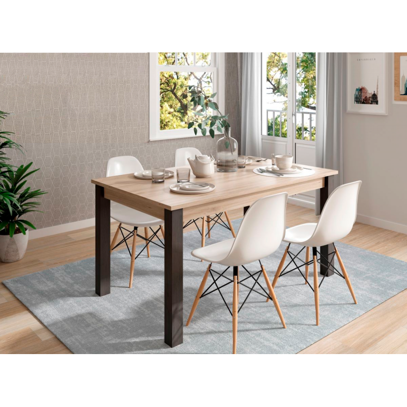 Mesa de barata extensible roble natural y azabache de 135X90 y extensible a 180 cm.