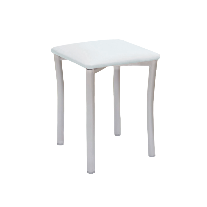 Taburete Pisa Aluminio / Asiento Símil Piel Blanco