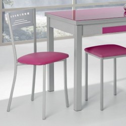 Silla de Cocina Lana de aluminio y asiento Símil Piel Fucsia