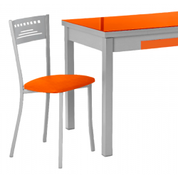 Silla de Cocina Lana de aluminio y asiento Símil Piel Naranja