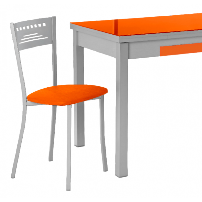 Silla de Cocina Lana de aluminio y asiento Símil Piel Naranja