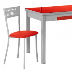 Silla de Cocina Lana de aluminio y asiento Símil Piel Rojo