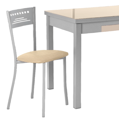 Silla de Cocina Lana de aluminio y asiento Símil Piel Beige