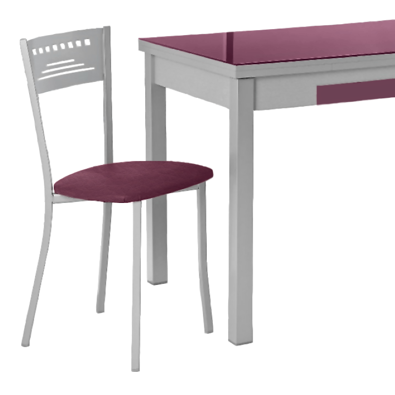 Silla de Cocina Lana de aluminio y asiento Símil Piel Berenjena