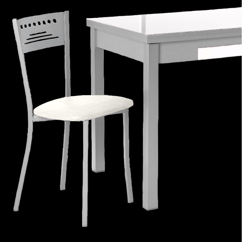 Silla de Cocina Lana de aluminio y asiento Símil Piel Blanco