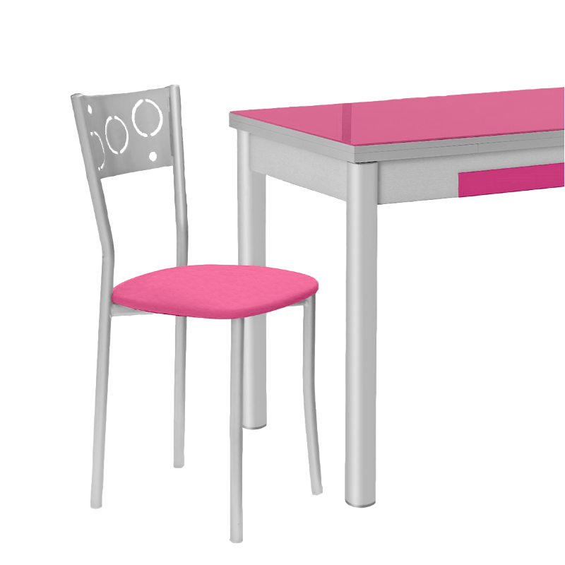 Silla de Cocina Pisa de aluminio y asiento Tapizado Símil Piel Fucsia