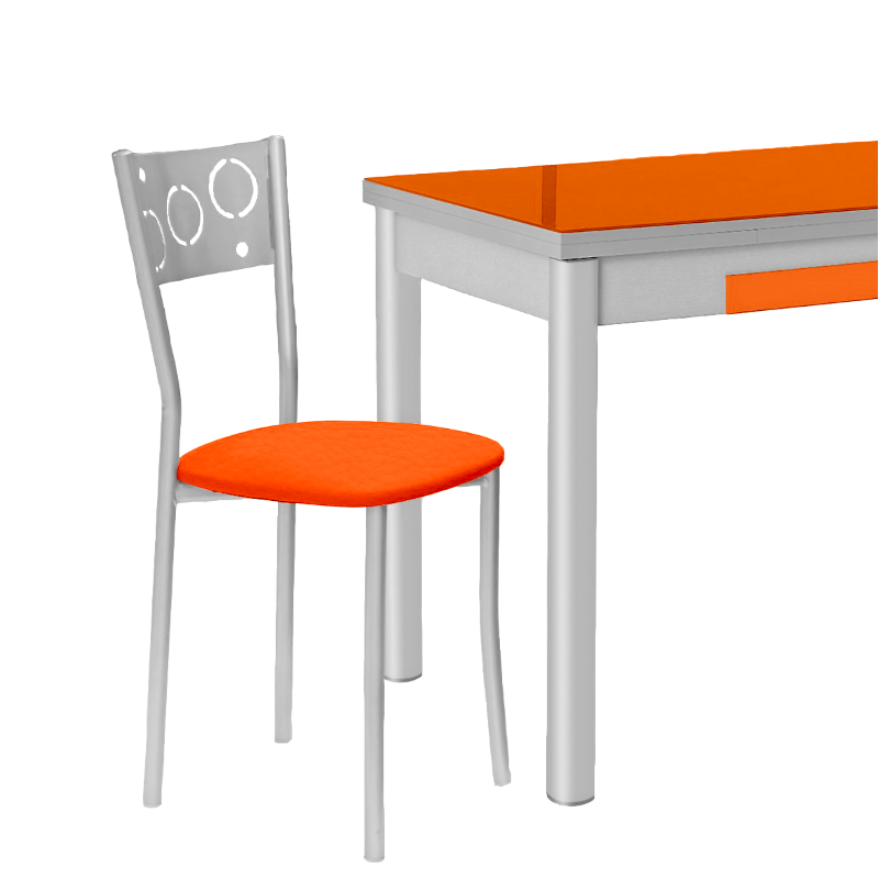 Silla de Cocina Pisa de aluminio y asiento Tapizado Símil Piel Naranja
