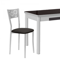 Silla de Cocina Pisa de aluminio y asiento Tapizado Símil Piel Negro