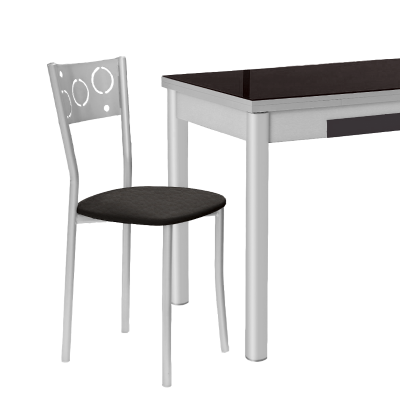 Silla de Cocina Pisa de aluminio y asiento Tapizado Símil Piel Negro