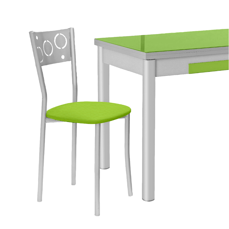 Silla de Cocina Pisa de aluminio y asiento Tapizado Símil Piel Verde