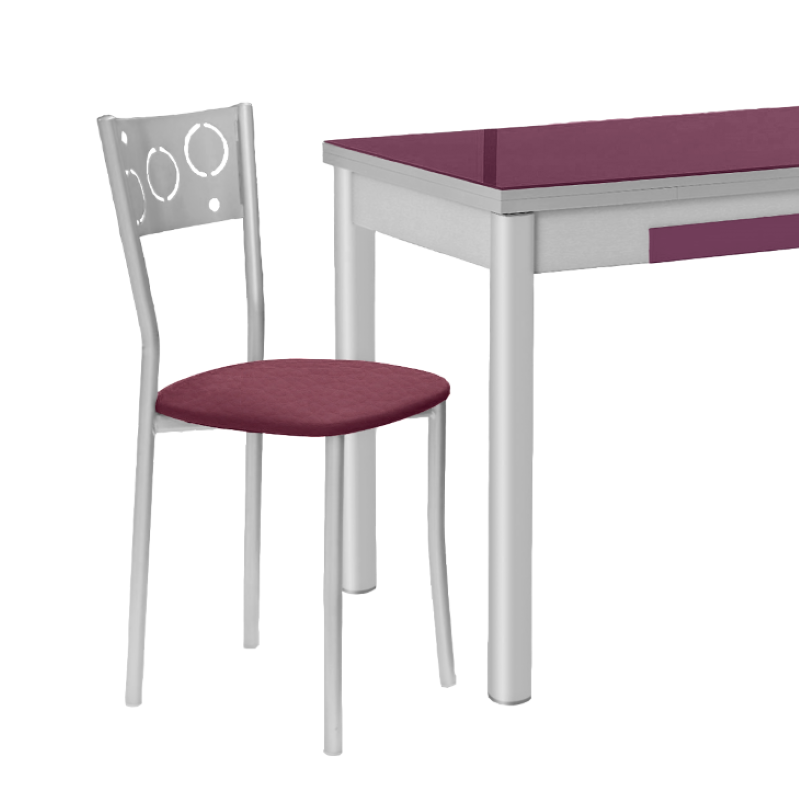 Silla de Cocina Pisa de aluminio y asiento Tapizado Símil Piel Berenjena