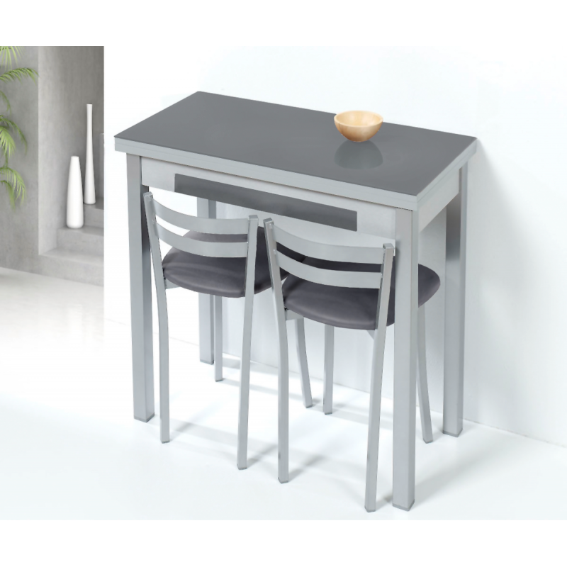 Mesa de Cocina de Cristal Lena de 90x50 Extensible tipo libro con Cajón Grafito