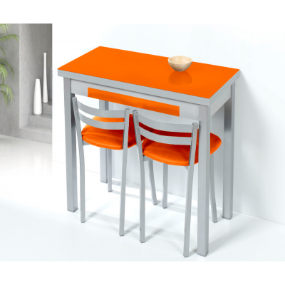 Mesa de Cocina de Cristal Lena de 90x50 Extensible tipo libro con Cajón Naranja