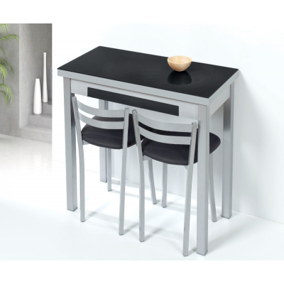 Mesa de Cocina de Cristal Lena de 90x50 Extensible tipo libro con Cajón Negro