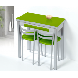 Mesa de Cocina de Cristal Lena de 90x50 Extensible tipo libro con Cajón Verde