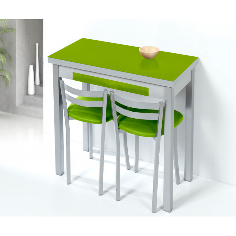 Mesa de Cocina de Cristal Lena de 90x50 Extensible tipo libro con Cajón Verde