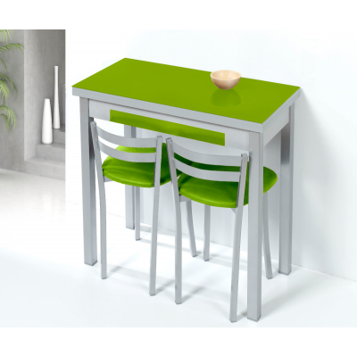 Mesa de Cocina de Cristal Lena de 90x50 Extensible tipo libro con Cajón Verde