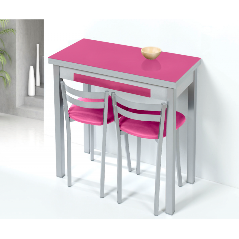 Mesa de Cocina de Cristal Lena de 90x50 Extensible tipo libro con Cajón Fucsia