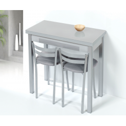 Mesa de Cocina de Cristal Lena de 90x50 Extensible tipo libro con Cajón Gris