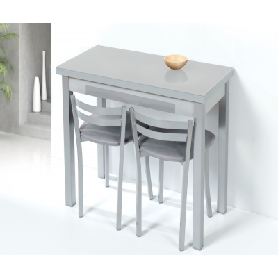 Mesa de Cocina de Cristal Lena de 90x50 Extensible tipo libro con Cajón Gris