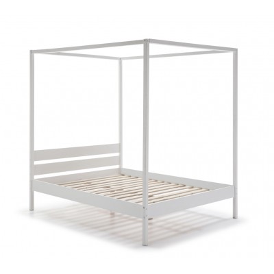 Cama de Matrimonio Dossel de Madera Lacado Blanco con somier incluido.