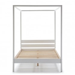 Cama de Matrimonio Dossel de Madera Lacado Blanco con somier incluido