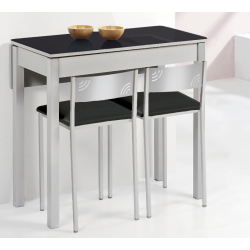 Mesa de Cocina Petra Extensible con 1 Ala caída de 90X50 (90X70) Cristal Negro