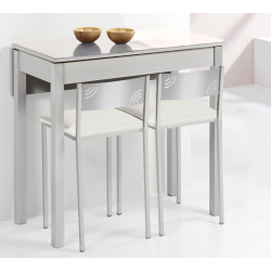 Mesa de Cocina Petra Extensible con 1 Ala caída de 90X50 (90X70) Cristal Blanco