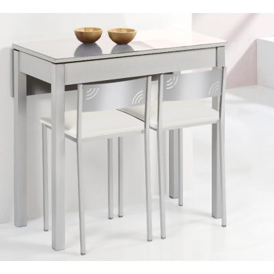 Mesa de Cocina Petra Extensible con 1 Ala caída de 90X50 (90X70) Cristal Blanco